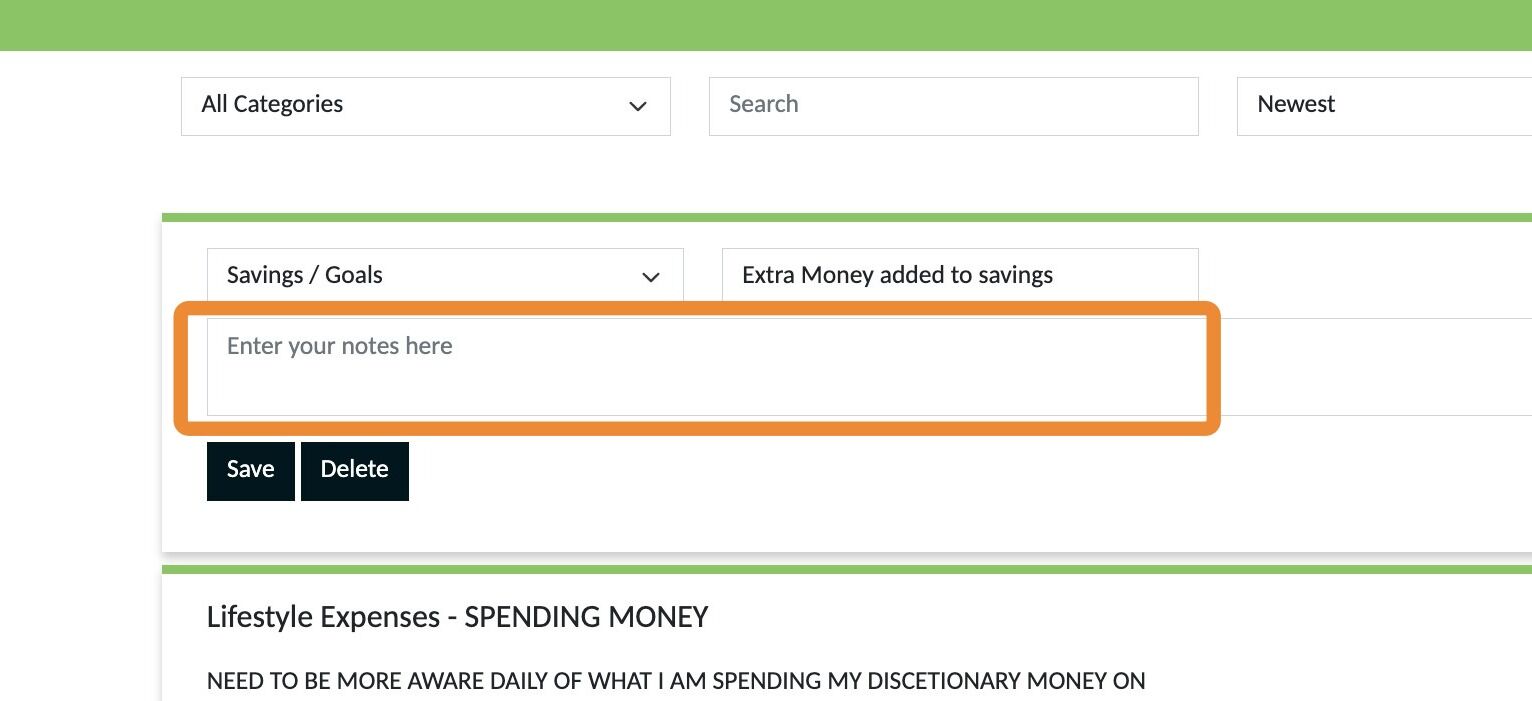 Screenshot of: You can make any notes in this section.