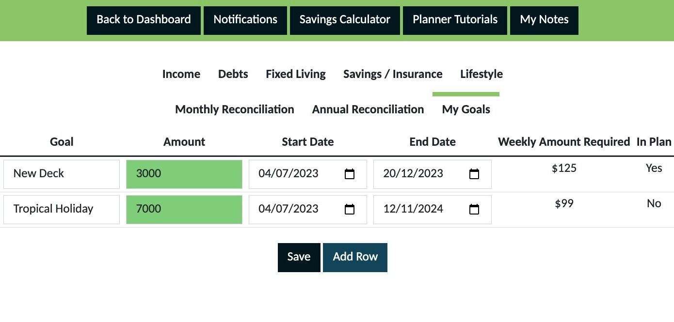 Screenshot of: Click "Add Row"