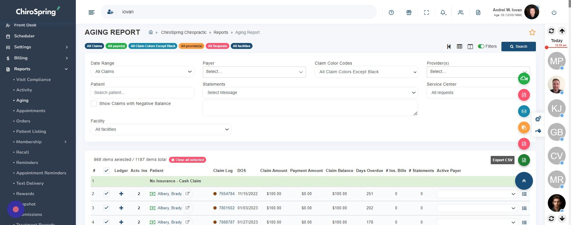 Screenshot of: Click Action - Export CSV.