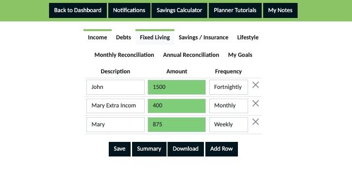 Screenshot of: Click "Fixed Living"