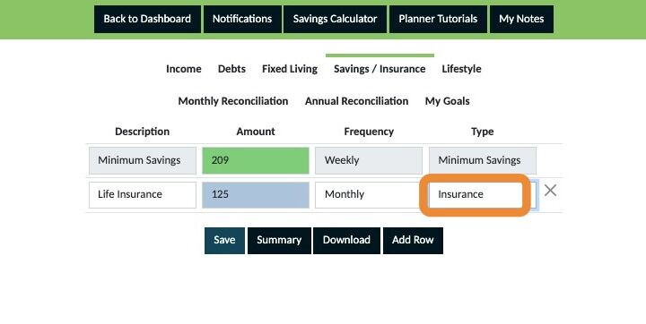Screenshot of: Using the dropdown box under 'Type' select Insurance.