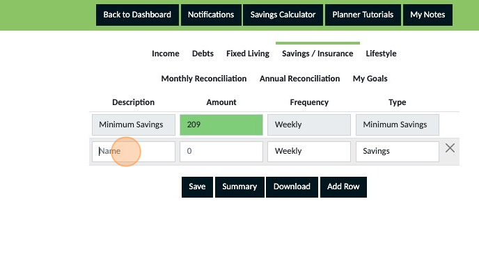 Screenshot of: Click the "Name" field enter the type of insurance