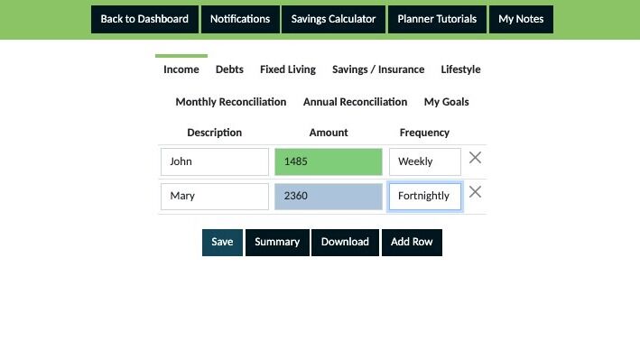 Screenshot of: Add the details for other consistent income sources and save these too.