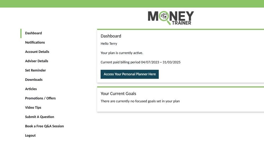 Screenshot of: Click "Access Your Personal Planner Here"