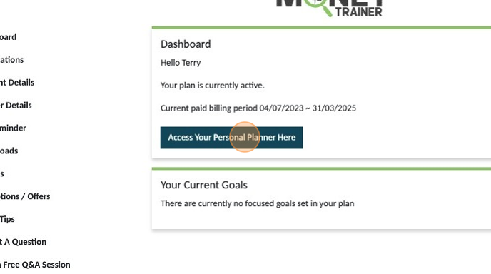 Screenshot of: Click "Access Your Personal Planner Here"