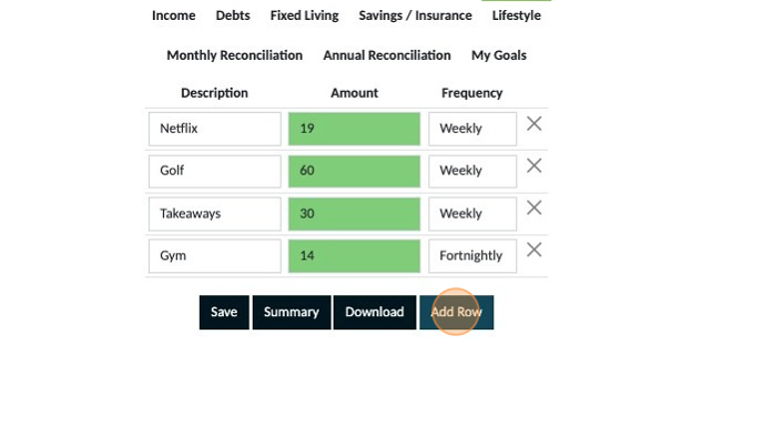 Screenshot of: Click "Add Row" and continue adding all the expenses you can think of that fit into this category.