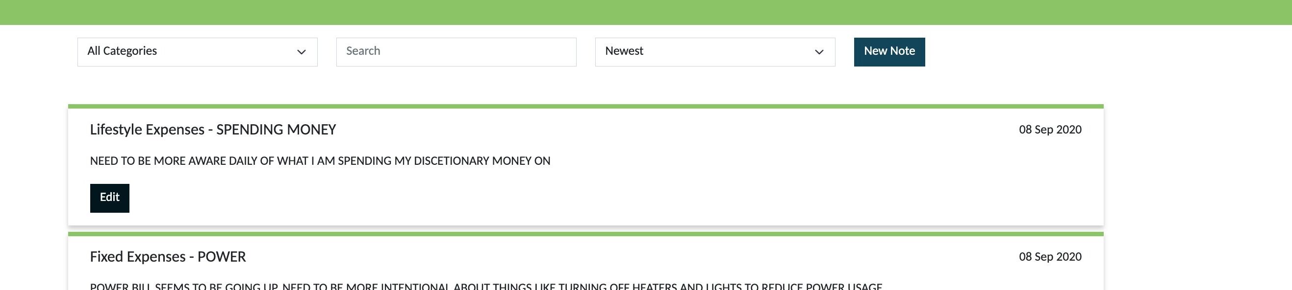 Screenshot of: To add a new note click "New Note"