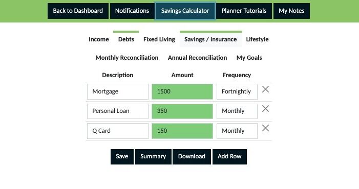 Screenshot of: Click "Savings / Insurance"