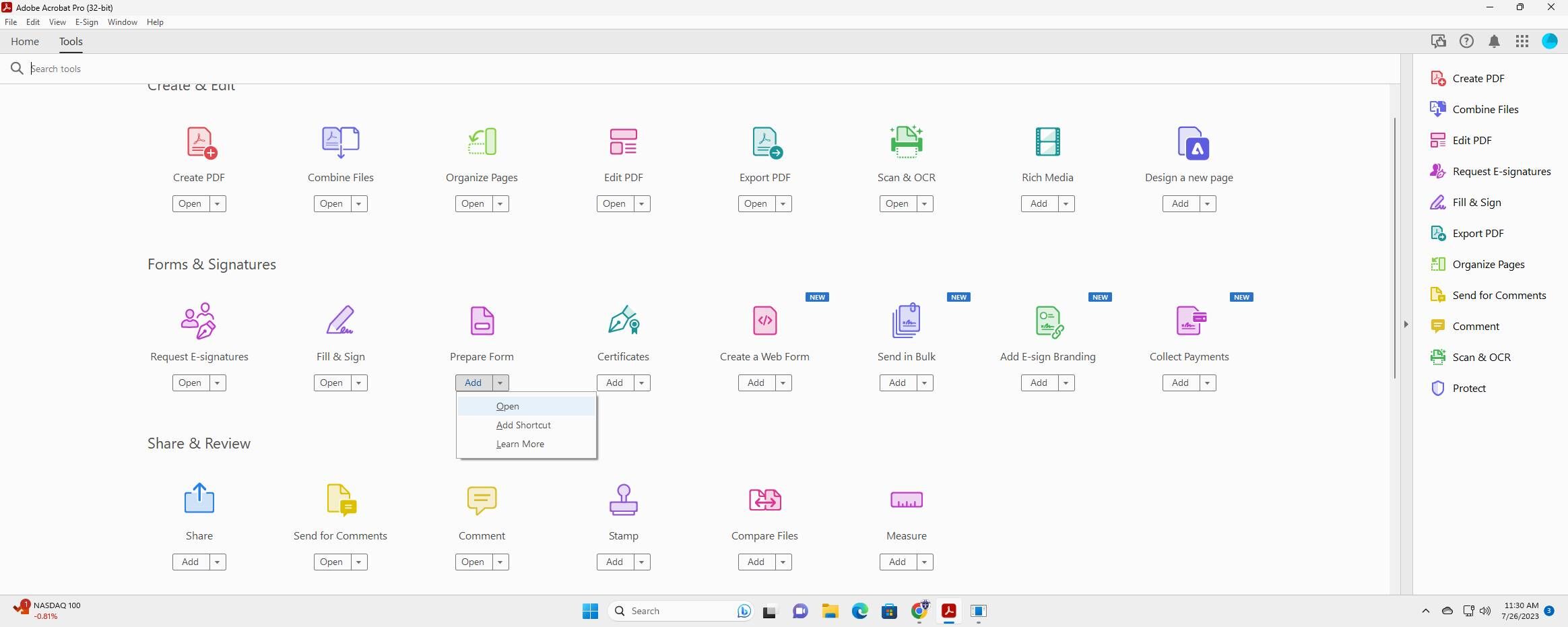 Screenshot of: Click Open