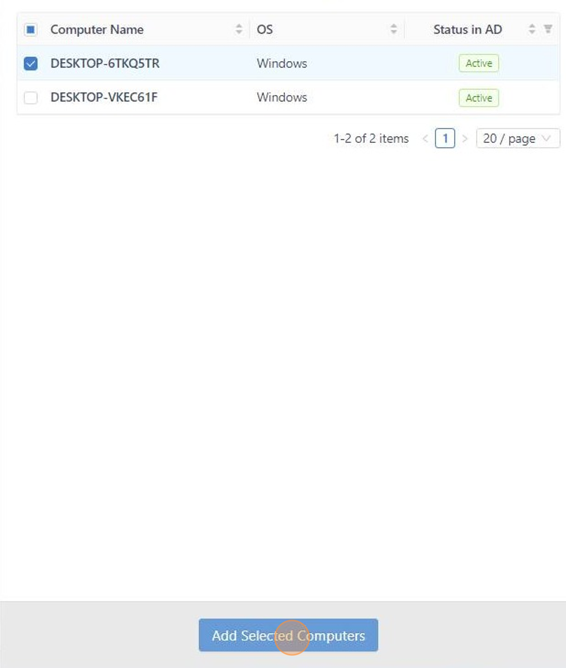 Screenshot of: Click "Add Selected Computers".