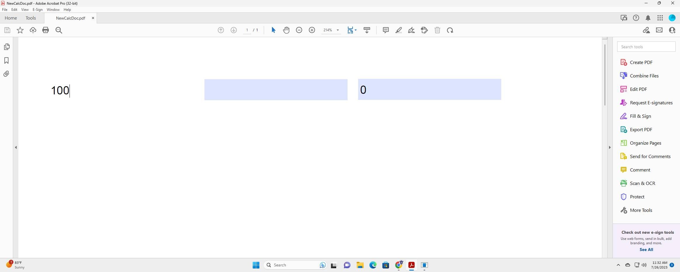 Screenshot of: Type "100 [[tab]]"