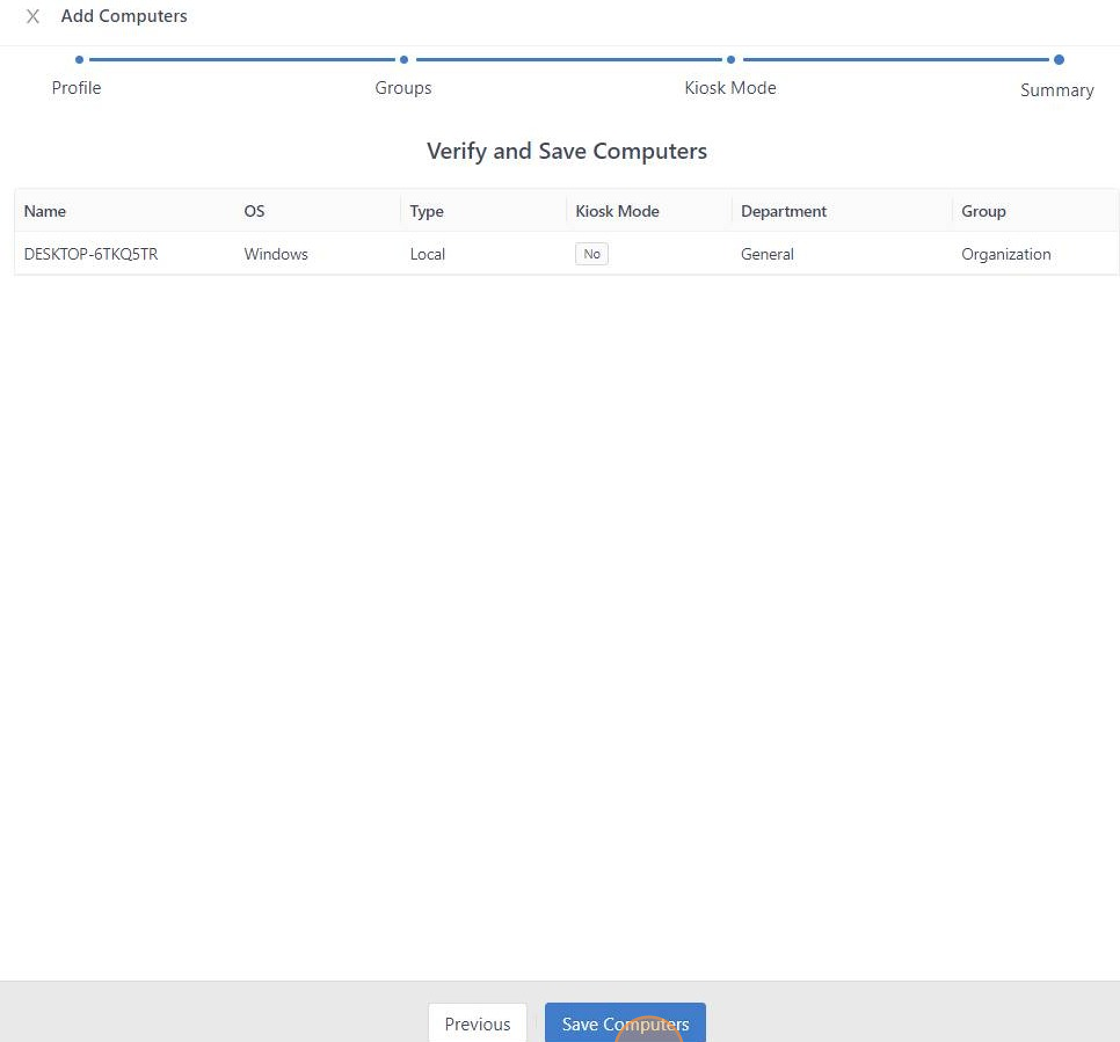 Screenshot of: Click "Save Computers".