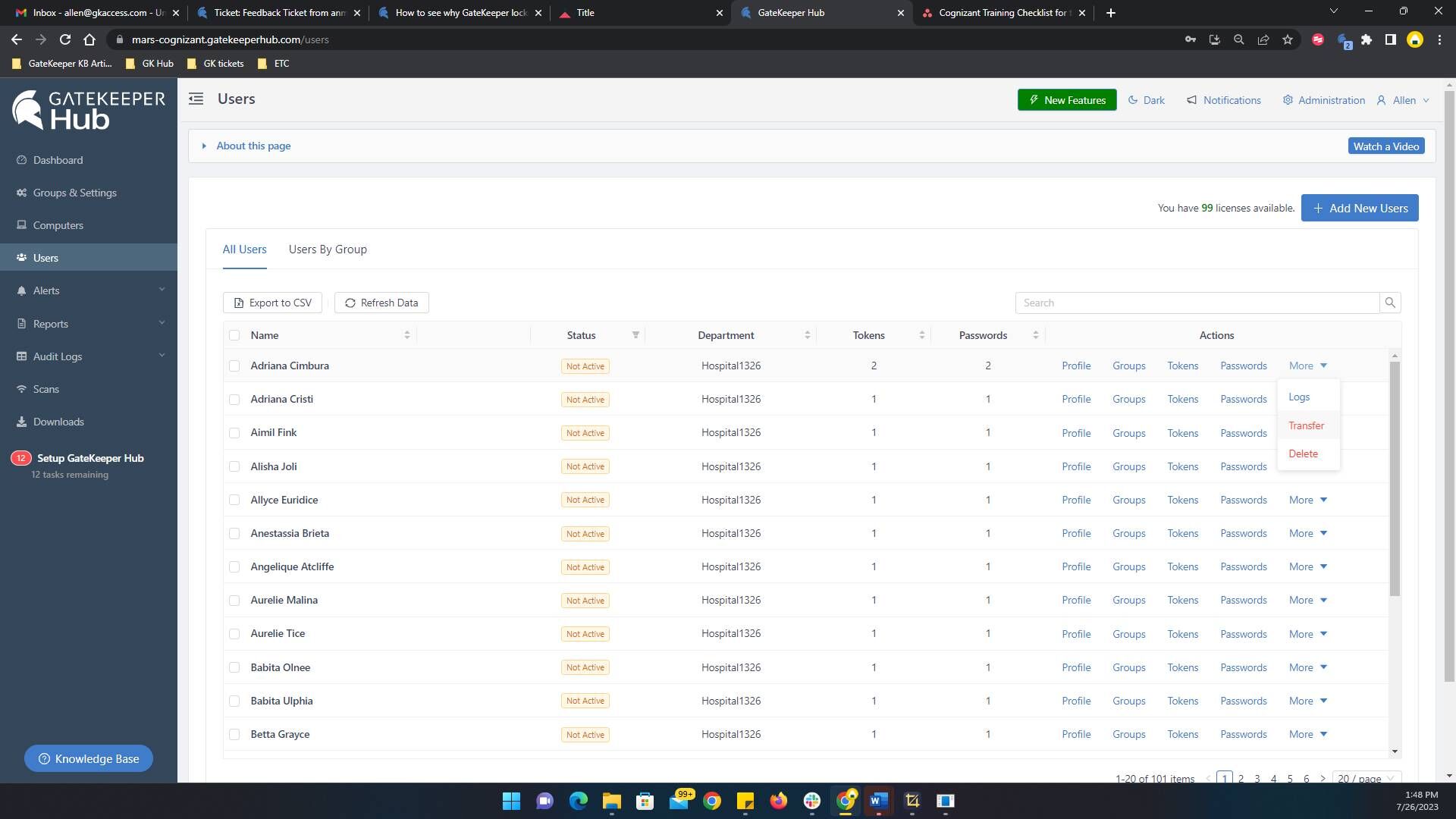 Screenshot of: Click "Transfer".