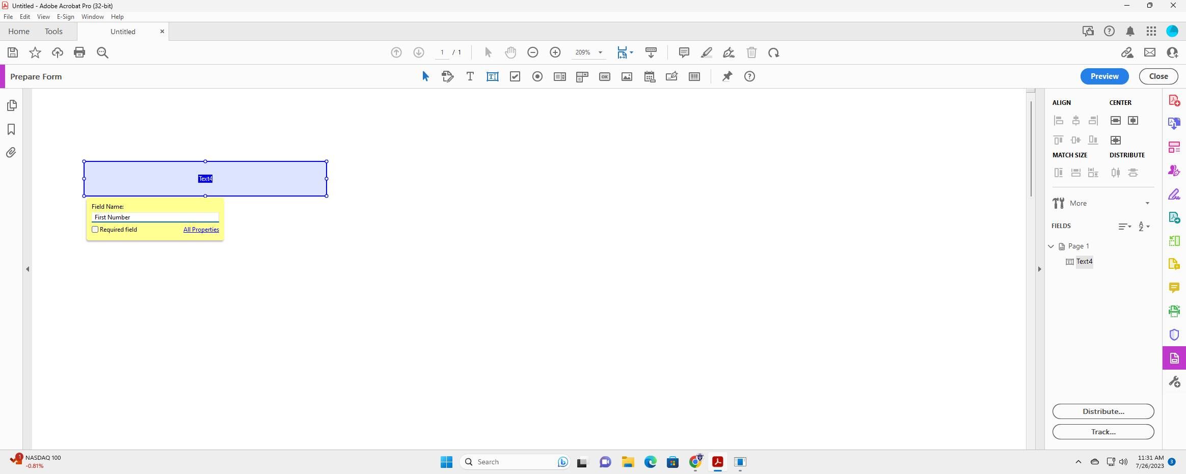 Screenshot of: Click "Text Field" again.