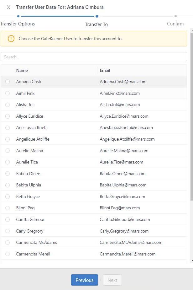 Screenshot of: Click the user to transfer this account to.