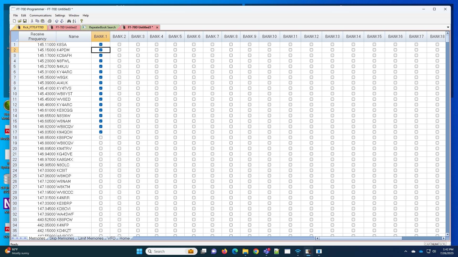Screenshot of: Repeat the process for Bank 2... then Bank 3