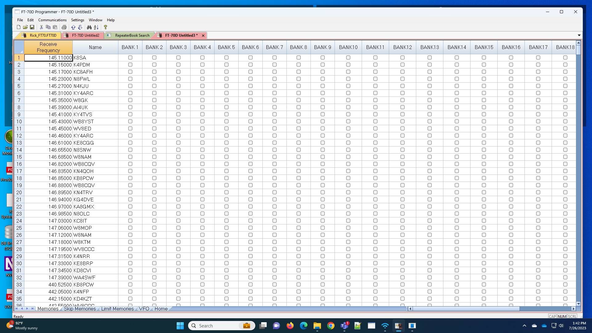 Screenshot of: Starting with the first channel you want in Bank 1, check the box in the Bank 1 column. 