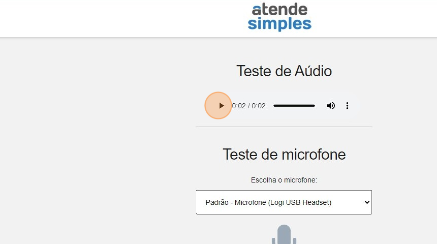 Screenshot of: Para testar o áudio basta dar play na caixa de reprodução logo após o titulo 'Teste de Áudio'