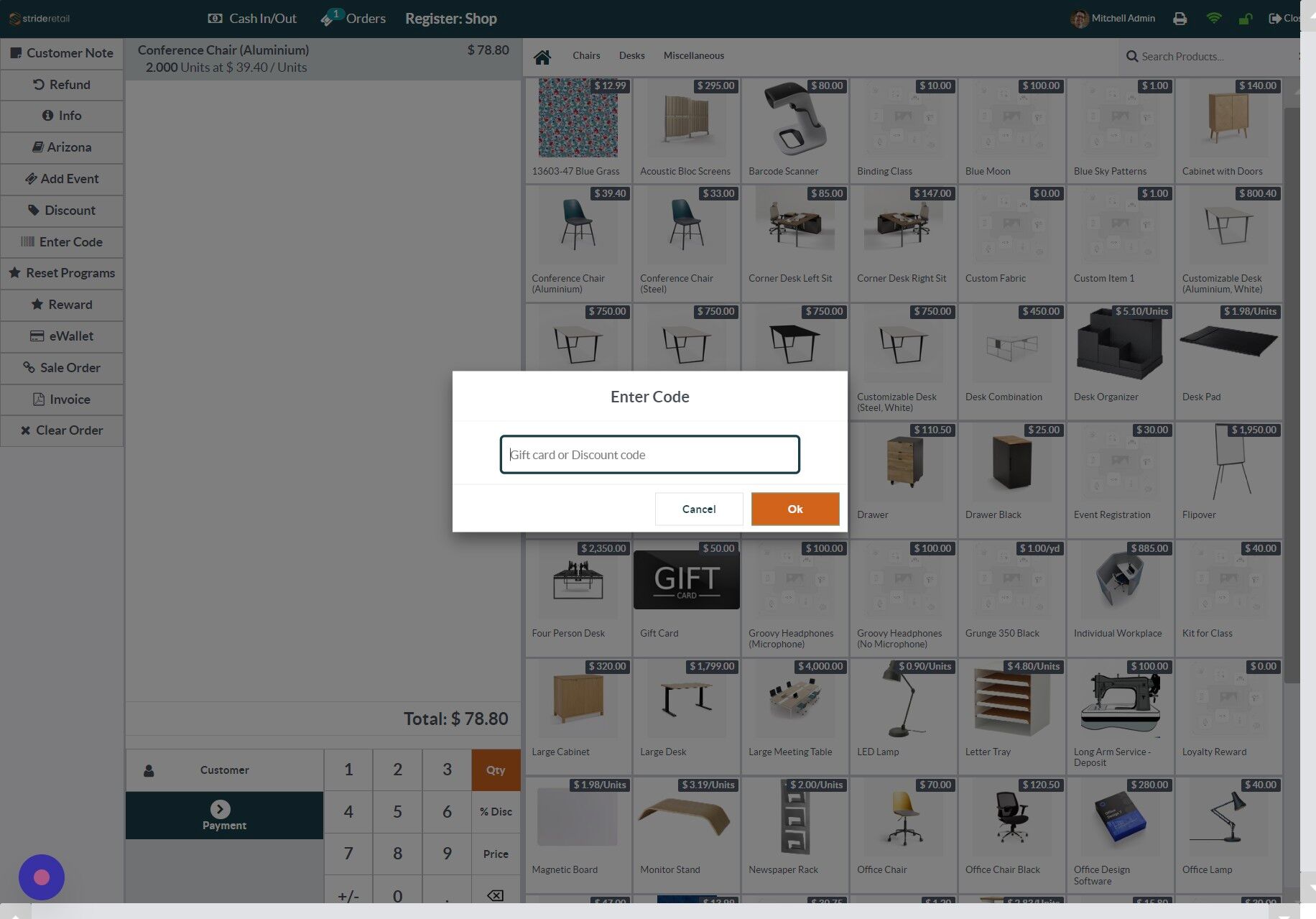 Screenshot of: Click the "Gift card or Discount code" field.