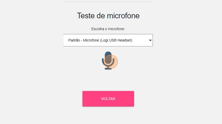 Screenshot of: Para testar seu microfone, clique no ícone de microfone: