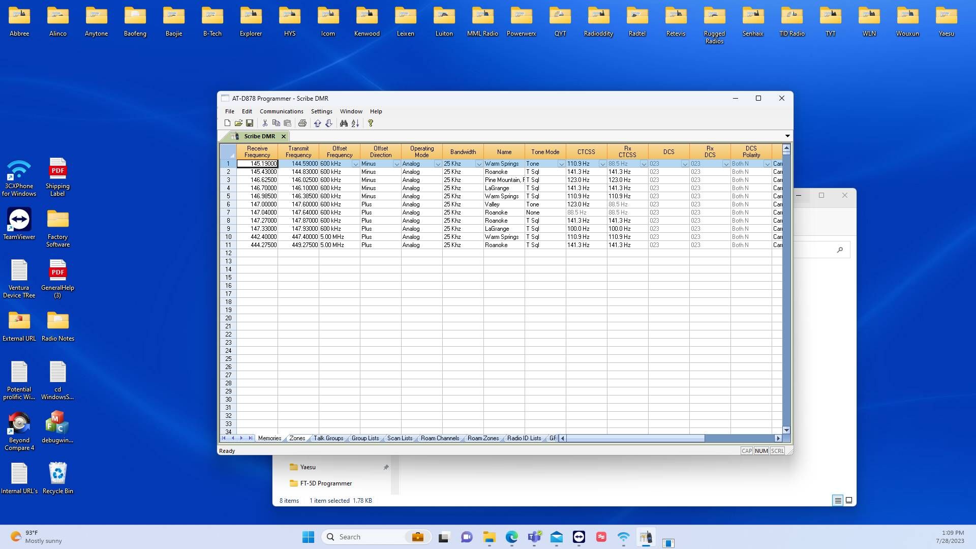 Screenshot of: Once the memories have been entered, click on the "Zones" tab located at the bottom of the window.