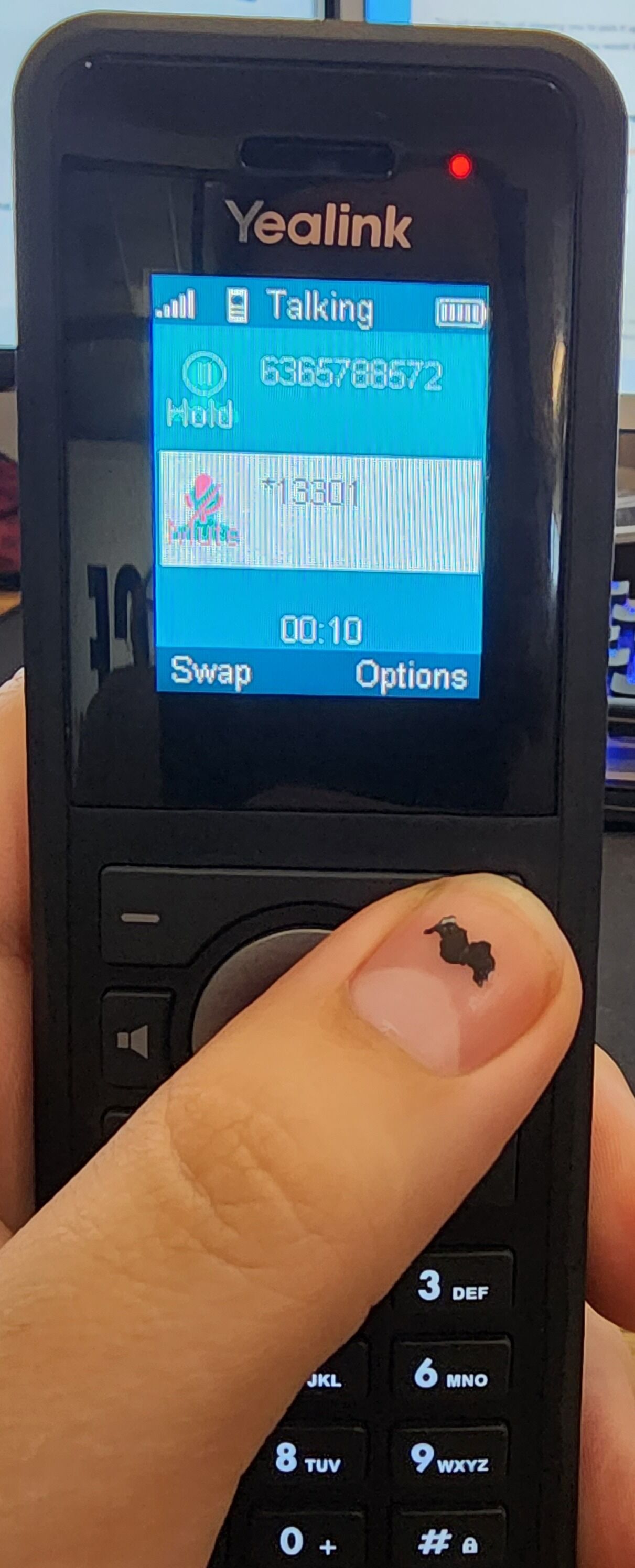 Screenshot of: Once the call connects to the park you will hear a voice saying "You're call will be placed on park (park orbit #) please finish the transfer. To do so hit options using the right button. 