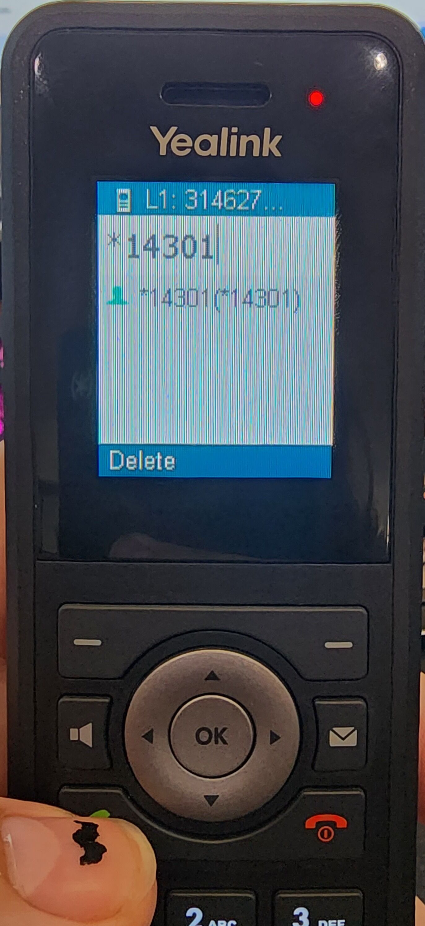Screenshot of: To pick up a call that has been parked on a cordless it is as simple as dialing *14(park orbit #) and clicking the green dial button. 