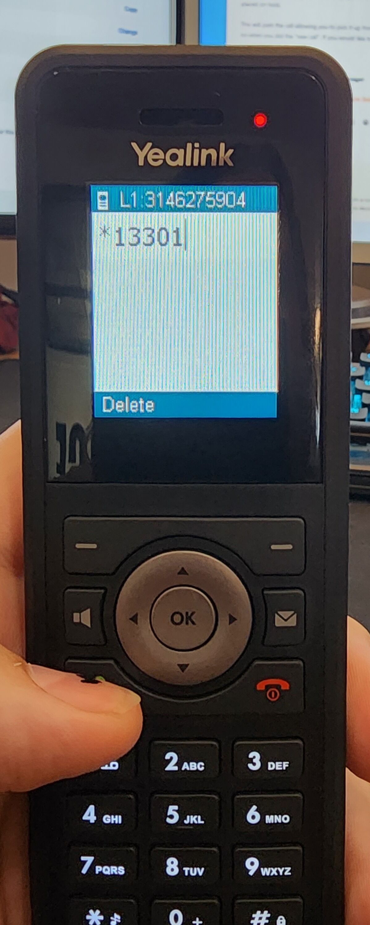 Screenshot of: After placing the caller on hold this it will prompt you to dial a number for the new call. We will start off by dialing *13 and then the park orbit we would like to put it on. The most common are 301 and 302. Next hit the green call button to initiate the call. If you are unsure what park orbit numbers your company uses please reach out to support@844cadence.com .