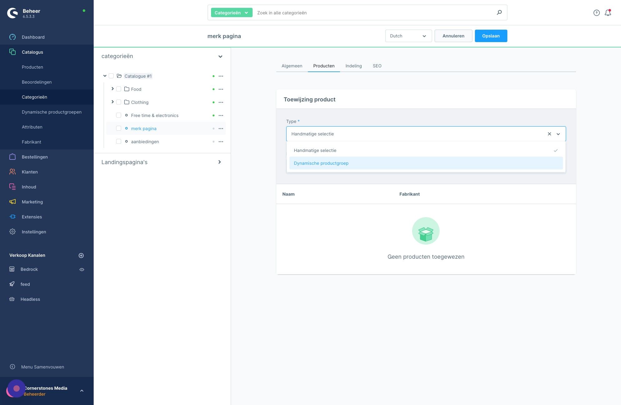 Screenshot of: Klik "Dynamische productgroep"