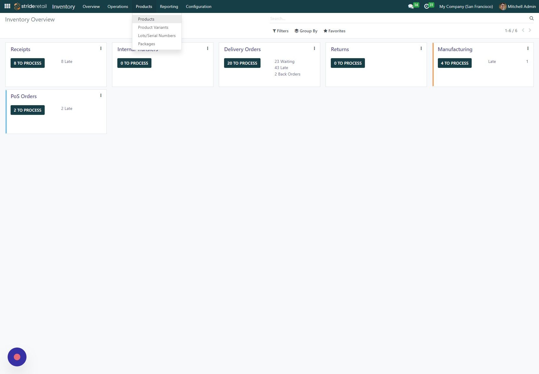 Screenshot of: Click "Products"
