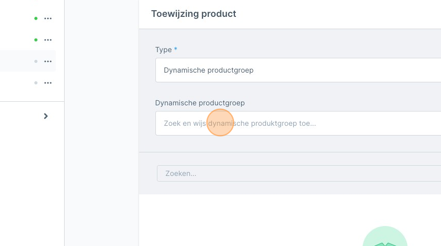 Screenshot of: Klik "Zoek en wijs dynamische productgroep toe..."