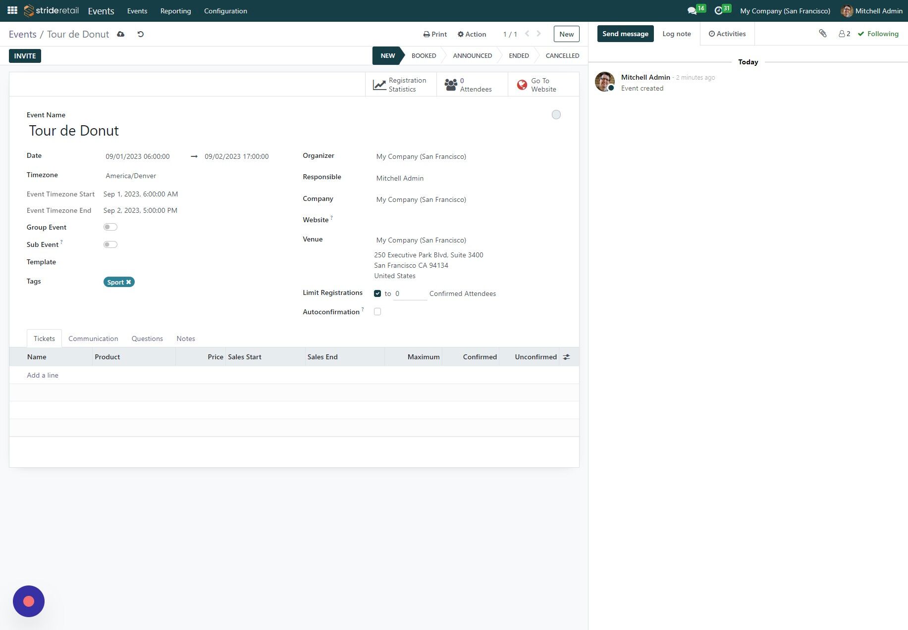 Screenshot of: This button limits the overall number of registrations.  With Stride you can create multiple ticket types with different amounts of tickets available for each type.  This field here is the master and will limit all sales.