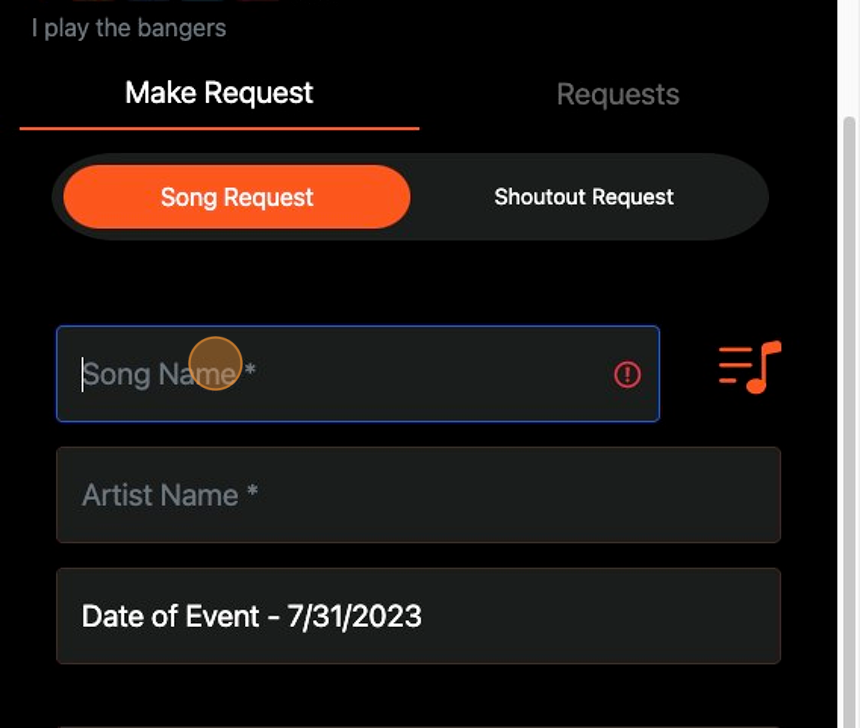 Screenshot of: Click the "Song Name *" field.