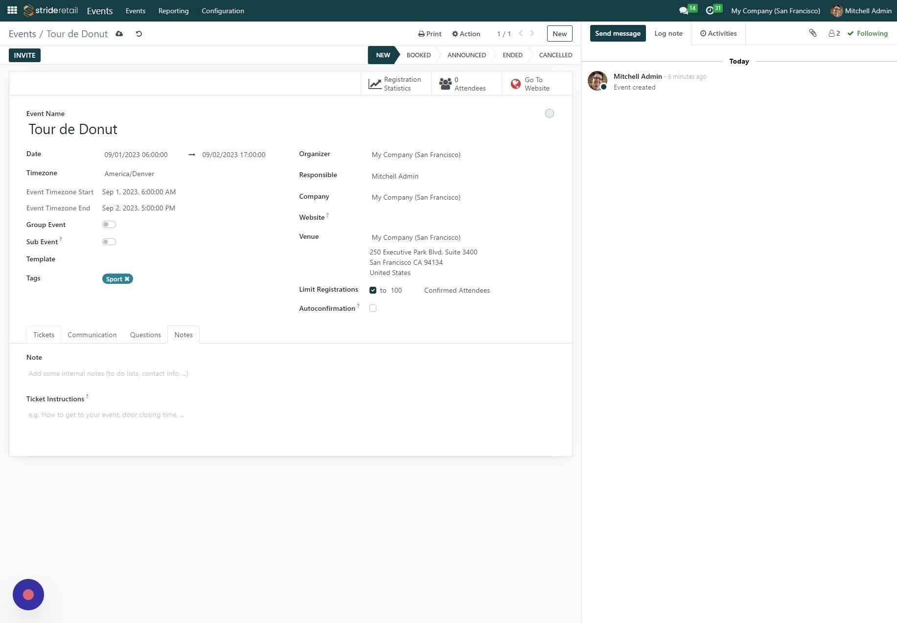 Screenshot of: Click "Tickets"