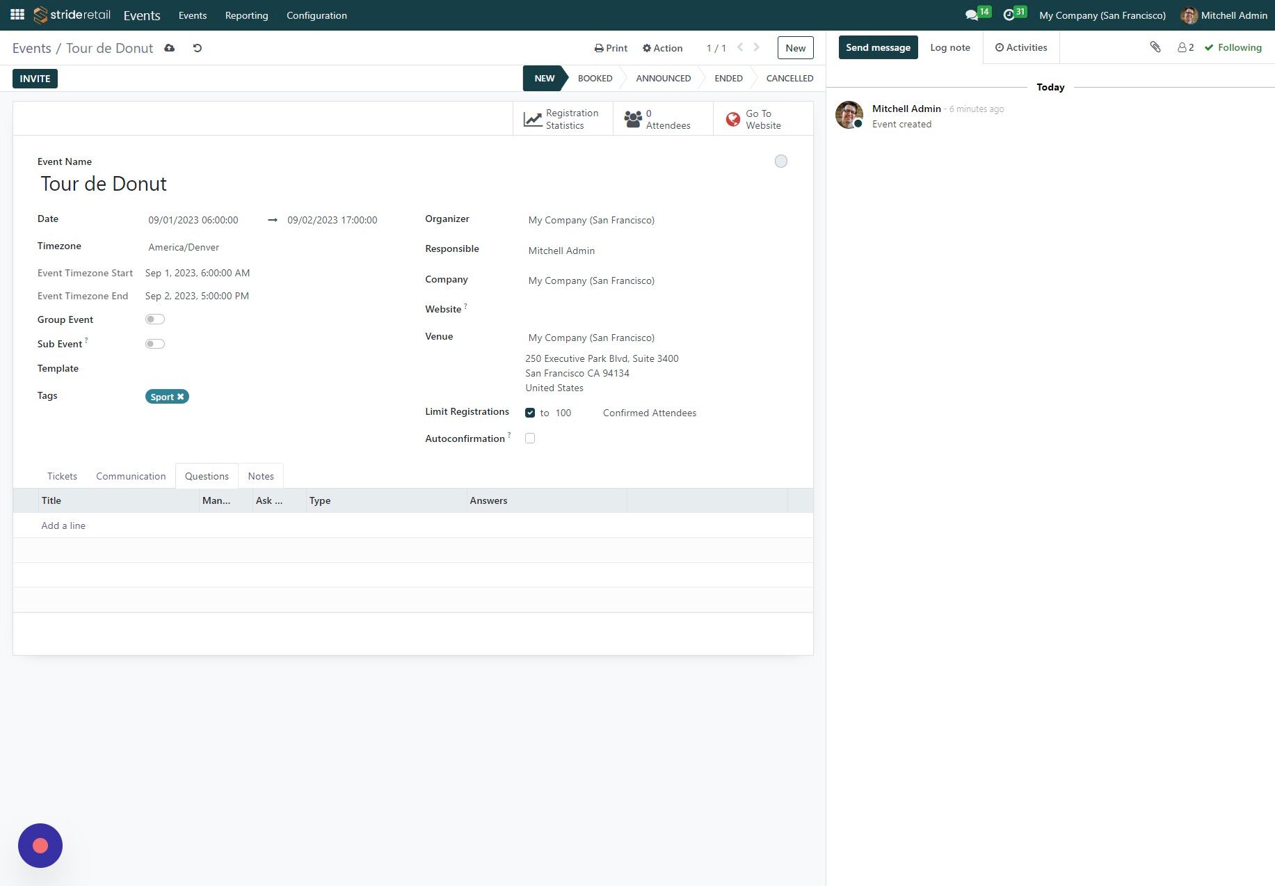 Screenshot of: Click "Notes" to add internal notes and external notes.