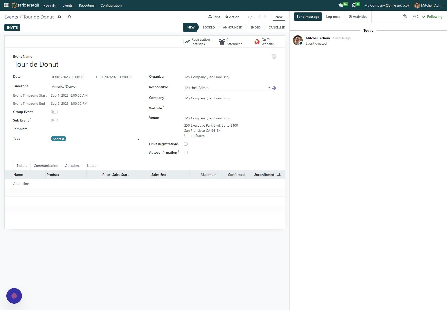 Screenshot of: Click the "Responsible" field and select who is responsible for the event.  Only users with an internal account can be assigned as responsible.