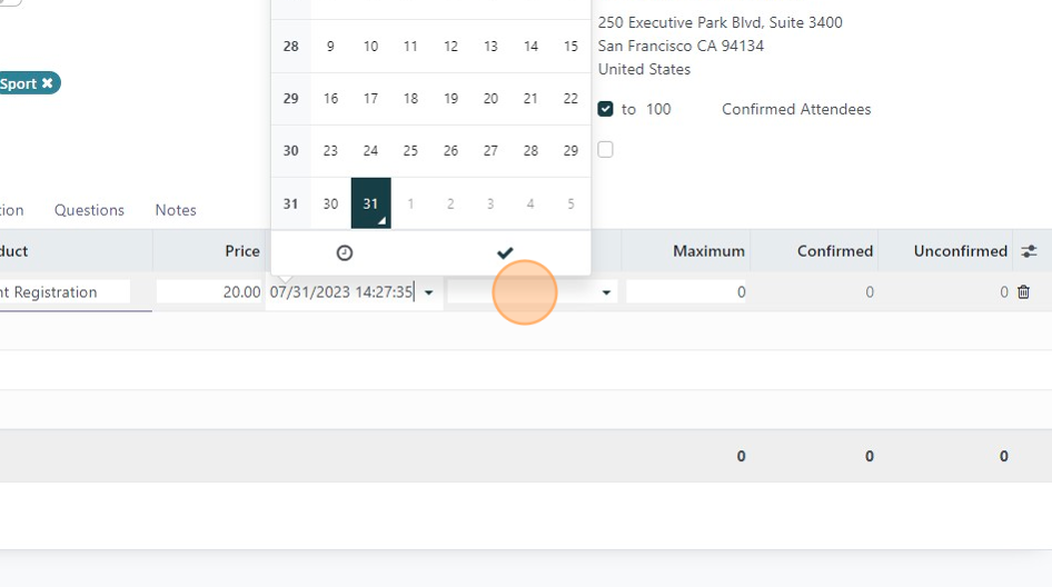 Screenshot of: Click this text field to select the date tickets will no longer be sold.