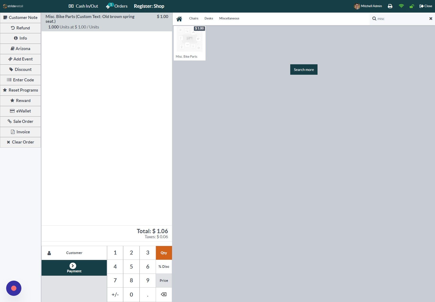 Screenshot of: Click "Price" to change the price.  Continue checking out as needed.