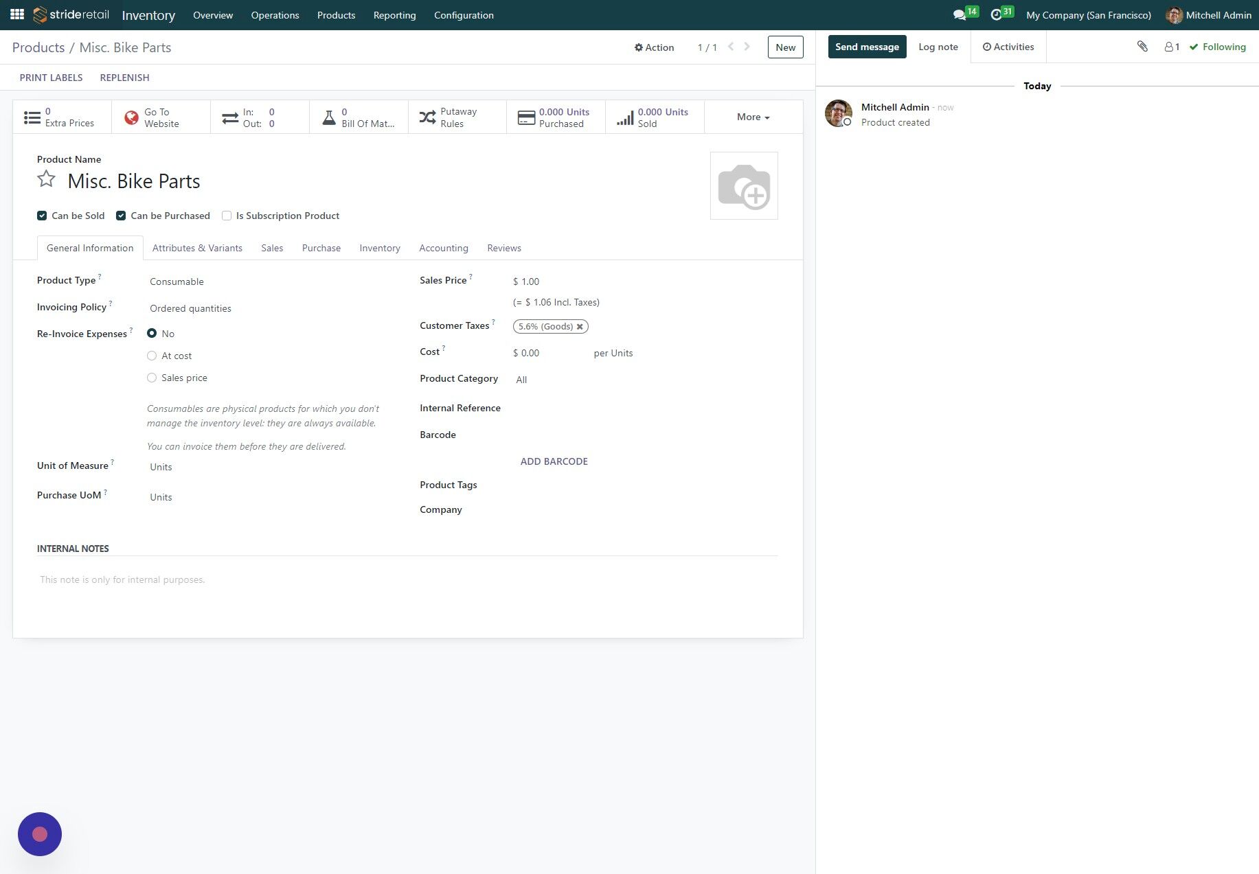 Screenshot of: The product is now created.  The following screenshots show how this will look at checkout.