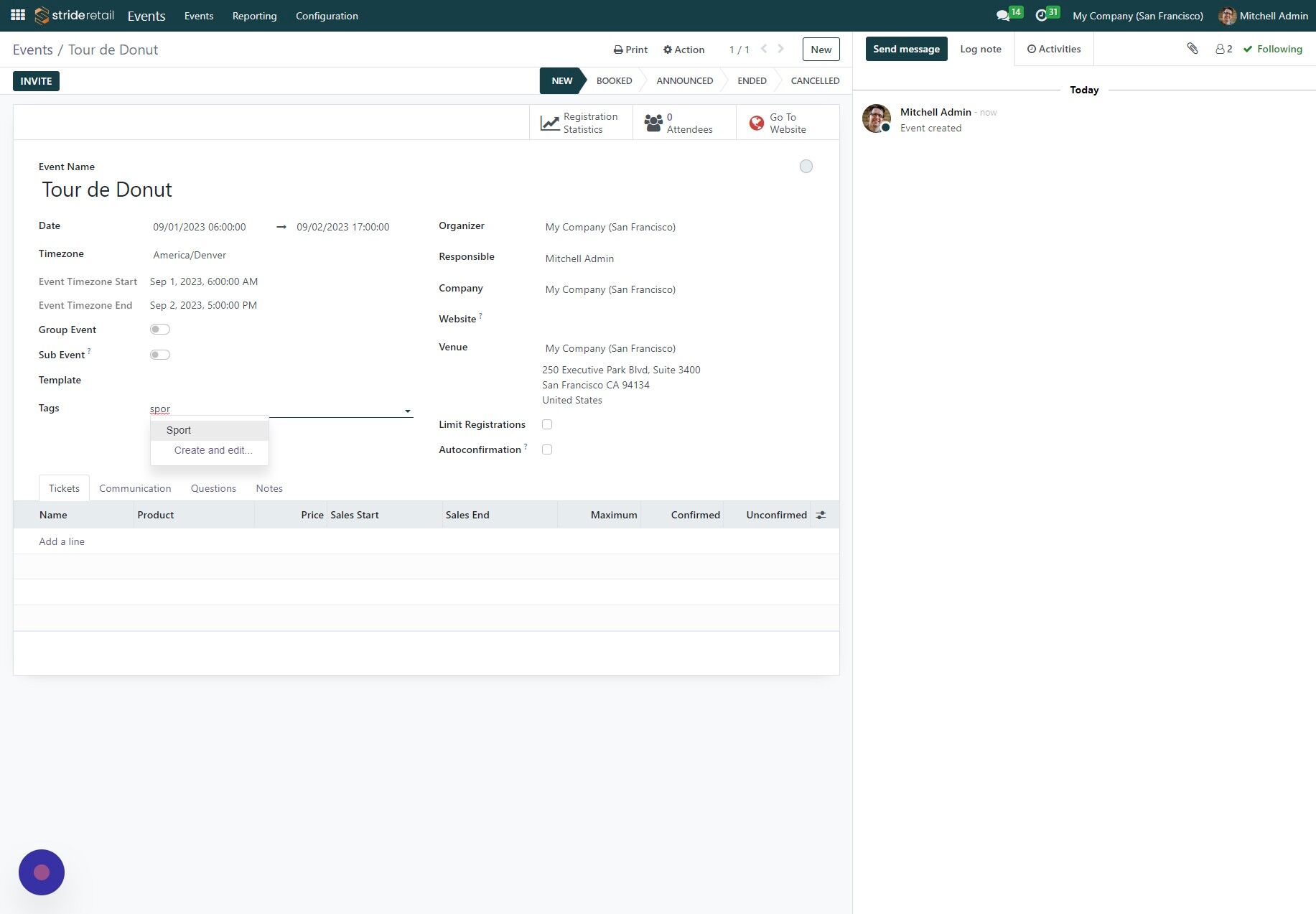 Screenshot of: Click "Sport"