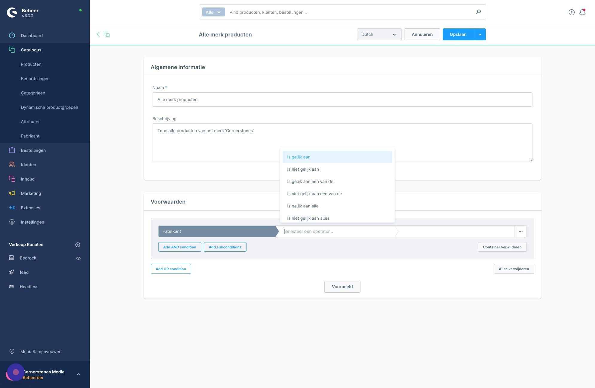 Screenshot of: Selecteer "Is gelijk aan"