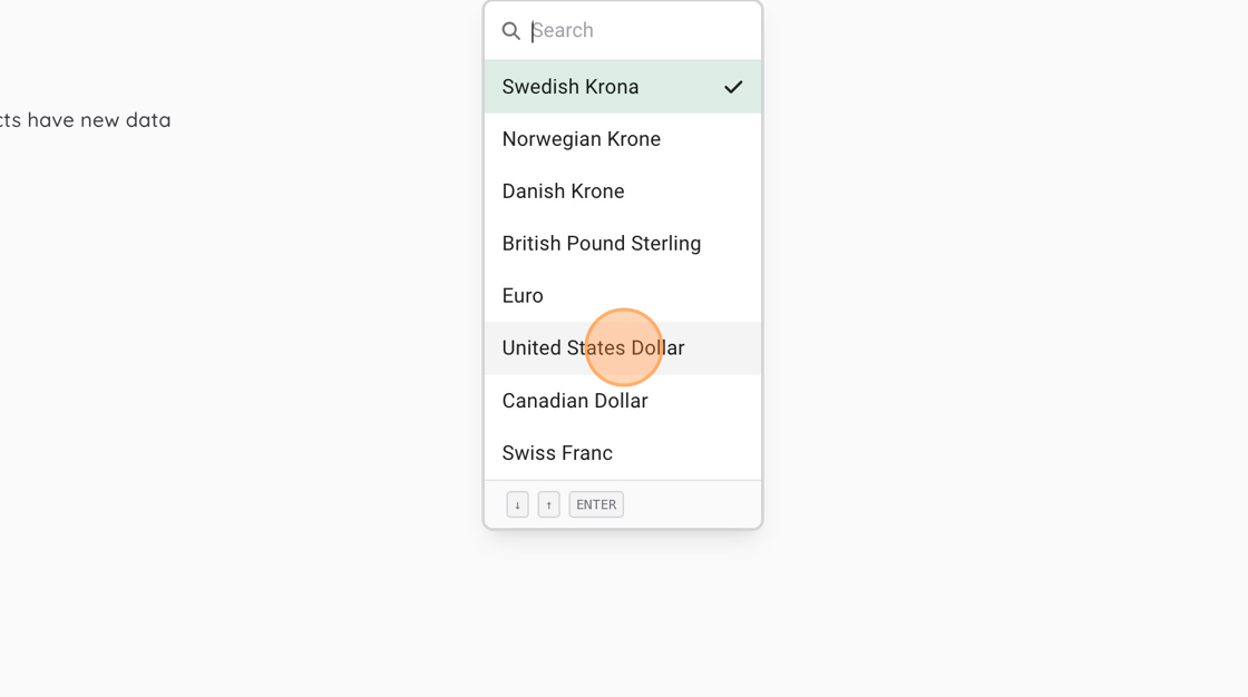 Screenshot of: I selected "United States Dollar" in this example.