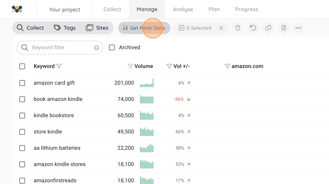 Screenshot of: Click "Get Rank Data"