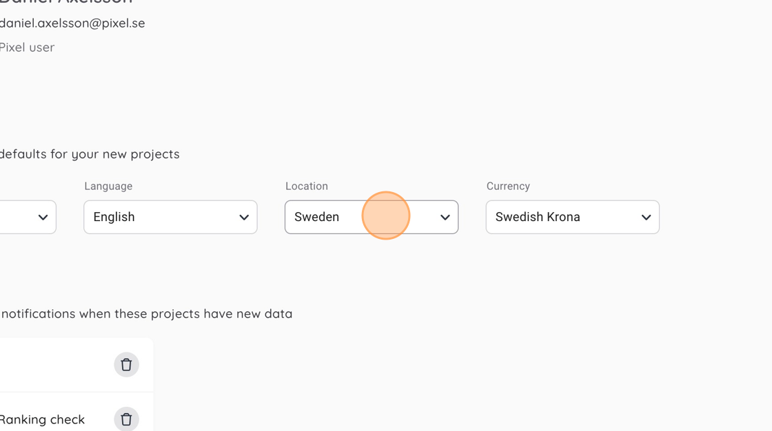Screenshot of: Click on the location drop-down and select your default market.