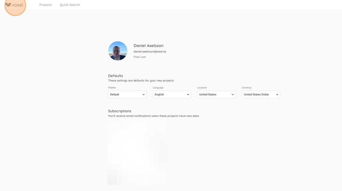 Screenshot of: Changes are automatically saved, so just return to the app start page and enjoy your new defaults by clicking the logo in the top left corner.