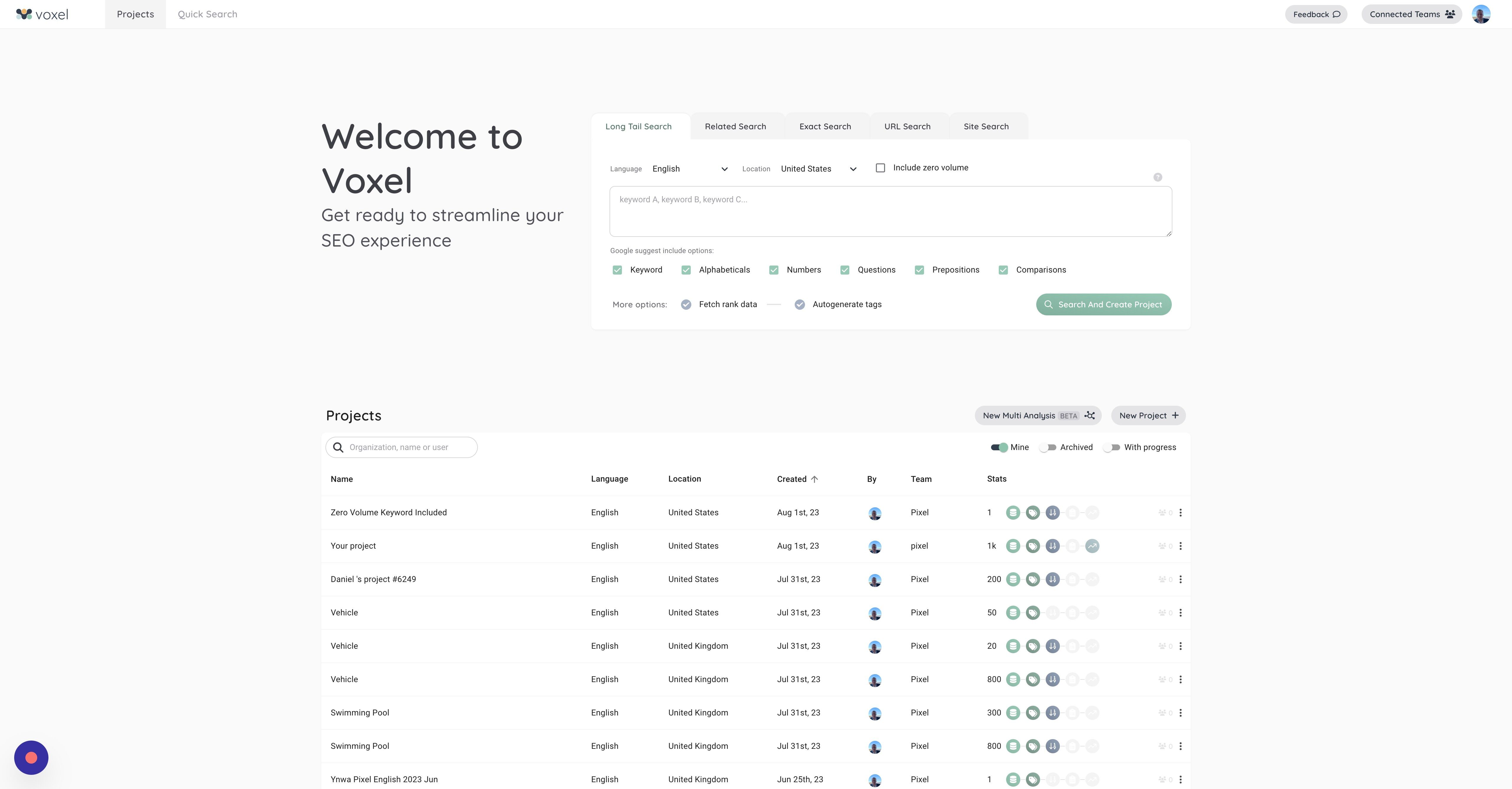 Screenshot of: Click "Long Tail Search"