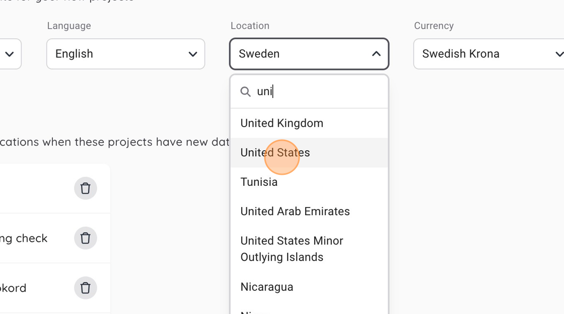 Screenshot of: I selected "United States" in this example.