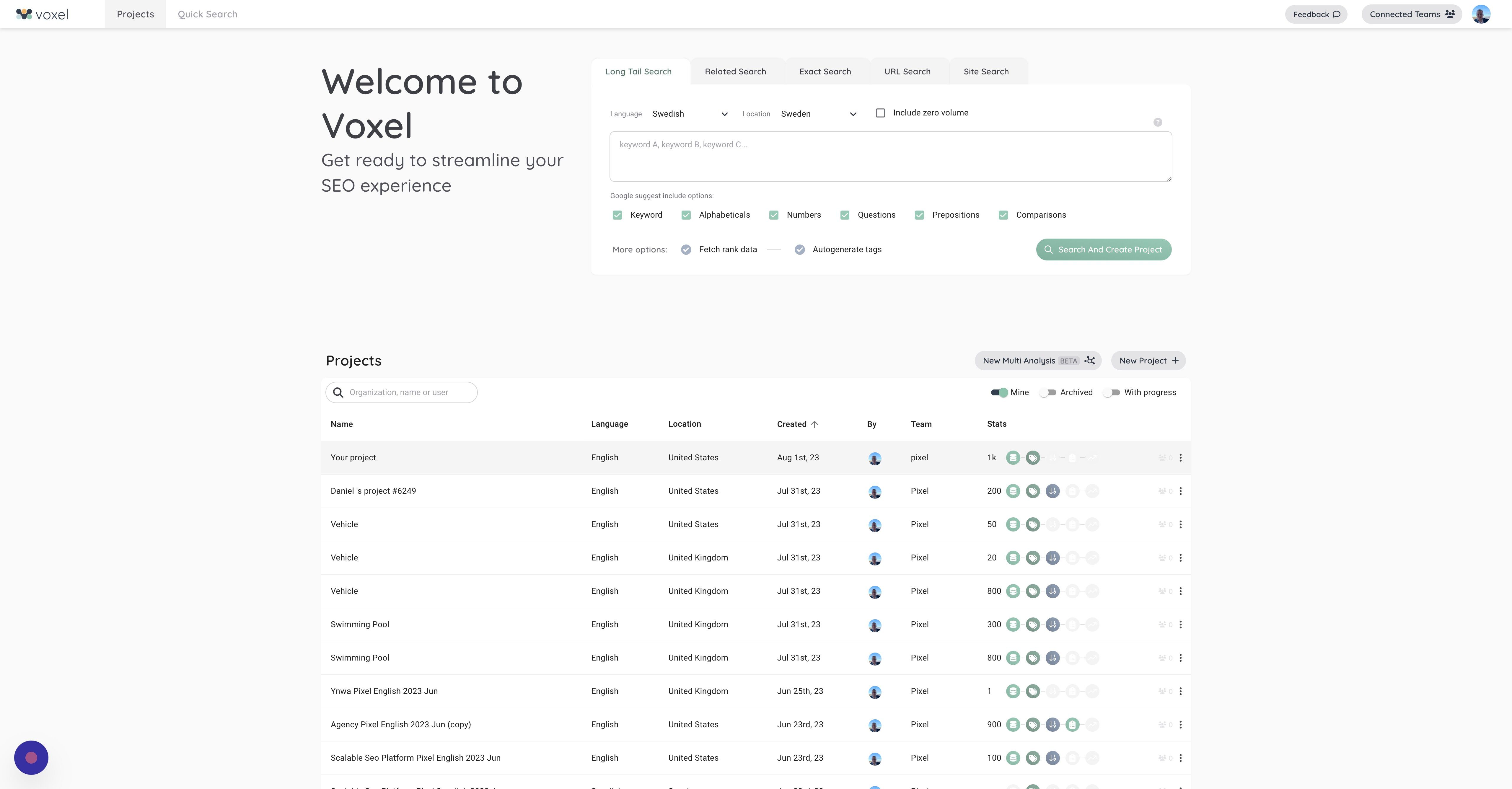 Screenshot of: Click "Your project"