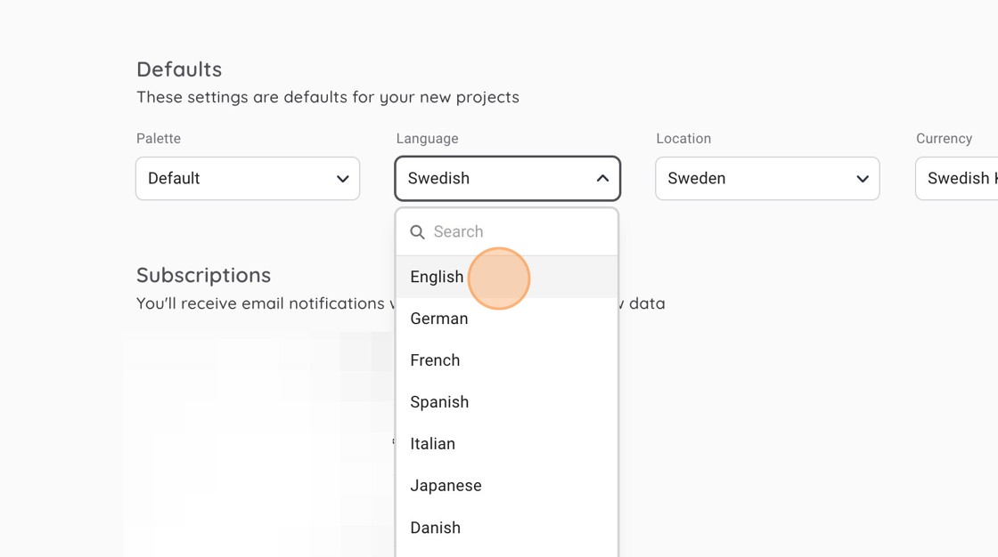 Screenshot of: I selected "English" in this example.
