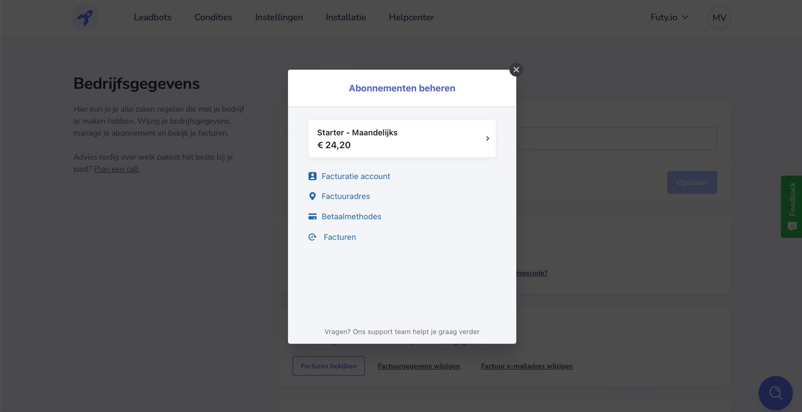 Screenshot of: Na het kiezen & accepteren van de gewenste betalingsmethode kom je in het scherm van "Abonnement beheren". Klik het scherm weg en je betalingsmethode is gewijzigd 🎉